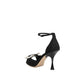 Black Fabric Stiletto Heel Sandals
