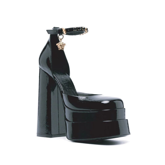 Black Calfskin Platform Pumps