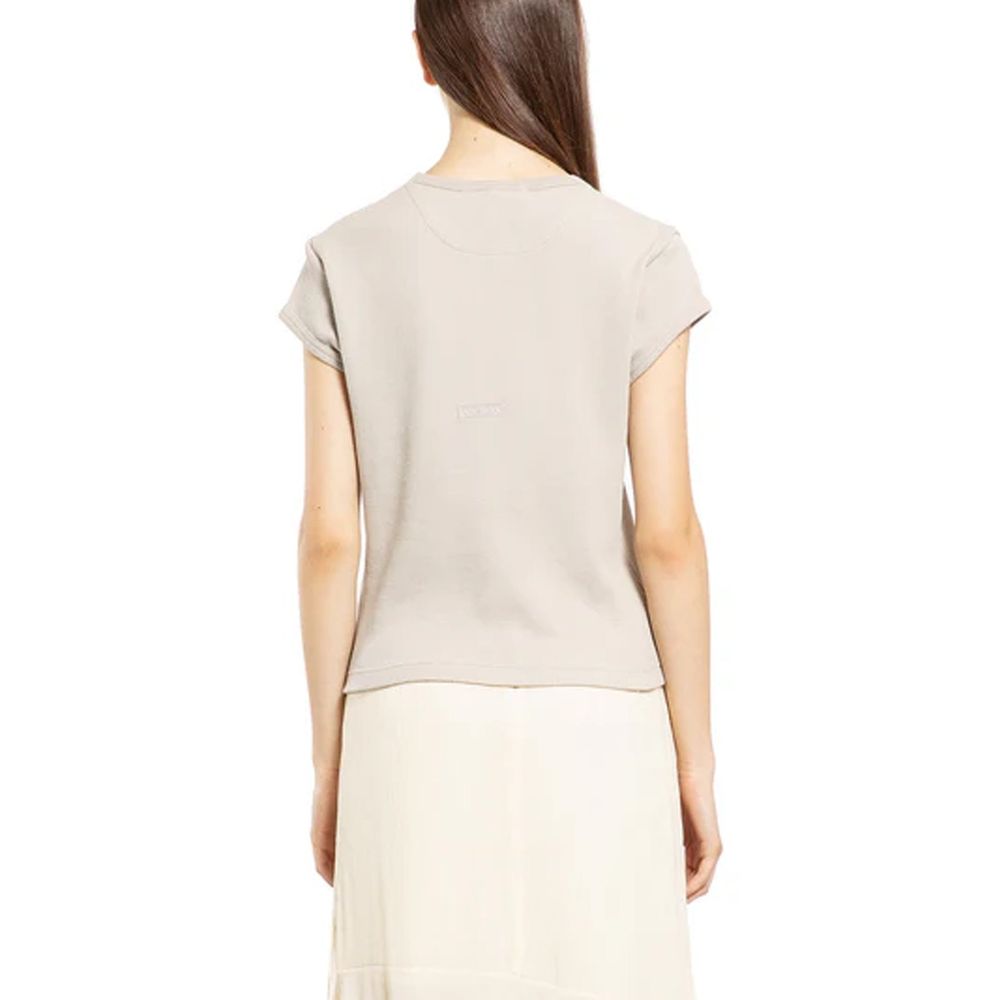 Beige Cotton Sleeveles T-Shirt