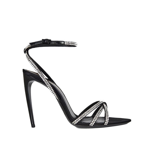 Black Silk Stiletto Heel Sandals