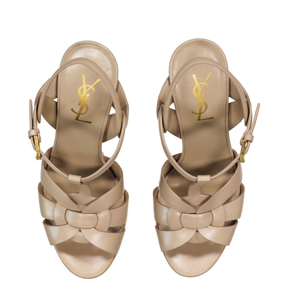 Beige Calfskin Platform Sandals