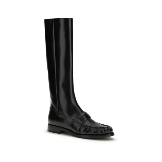 Black Calf Leather Bos Taurus Flat Boots