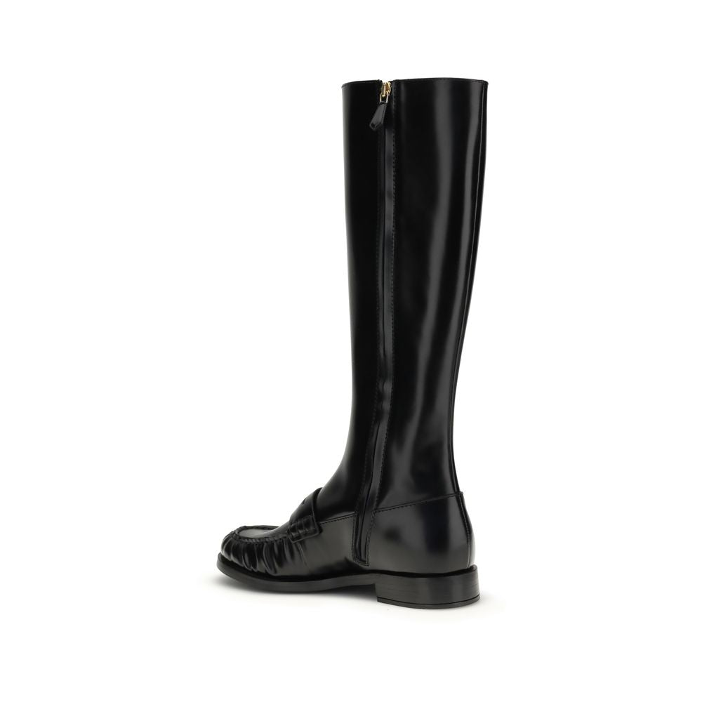 Black Calf Leather Bos Taurus Flat Boots