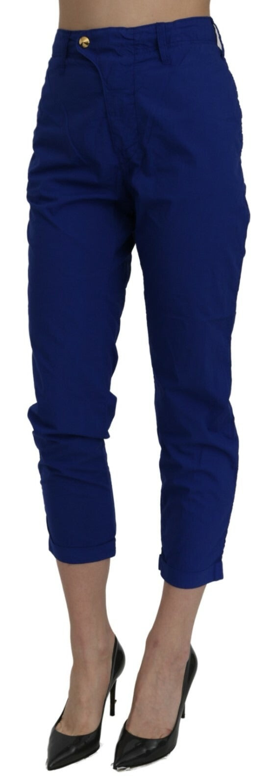 Cotton Royal Blue High Waist Skinny Cropped Trouser Pants