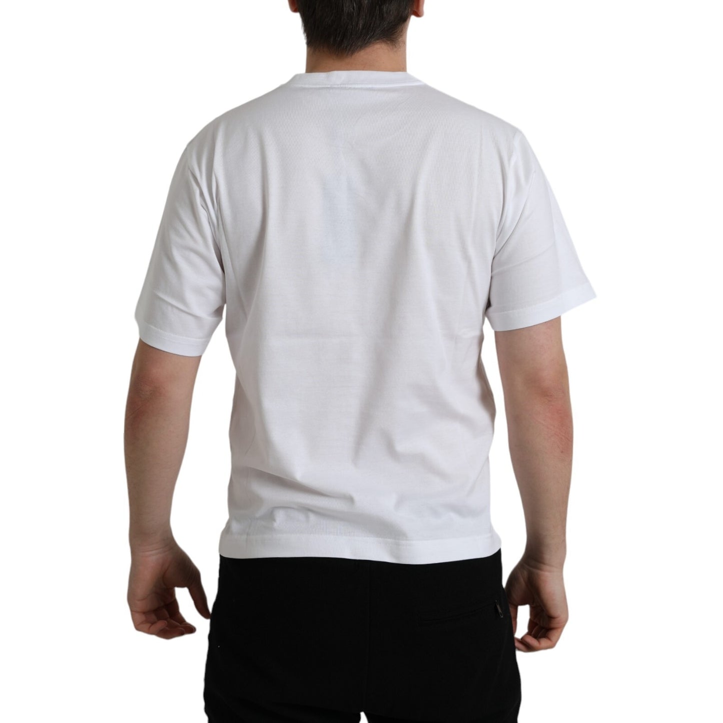 White Logo Patch Cotton Crew Neck T-shirt