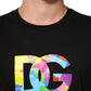 Black Logo Print Cotton Crew Neck T-shirt