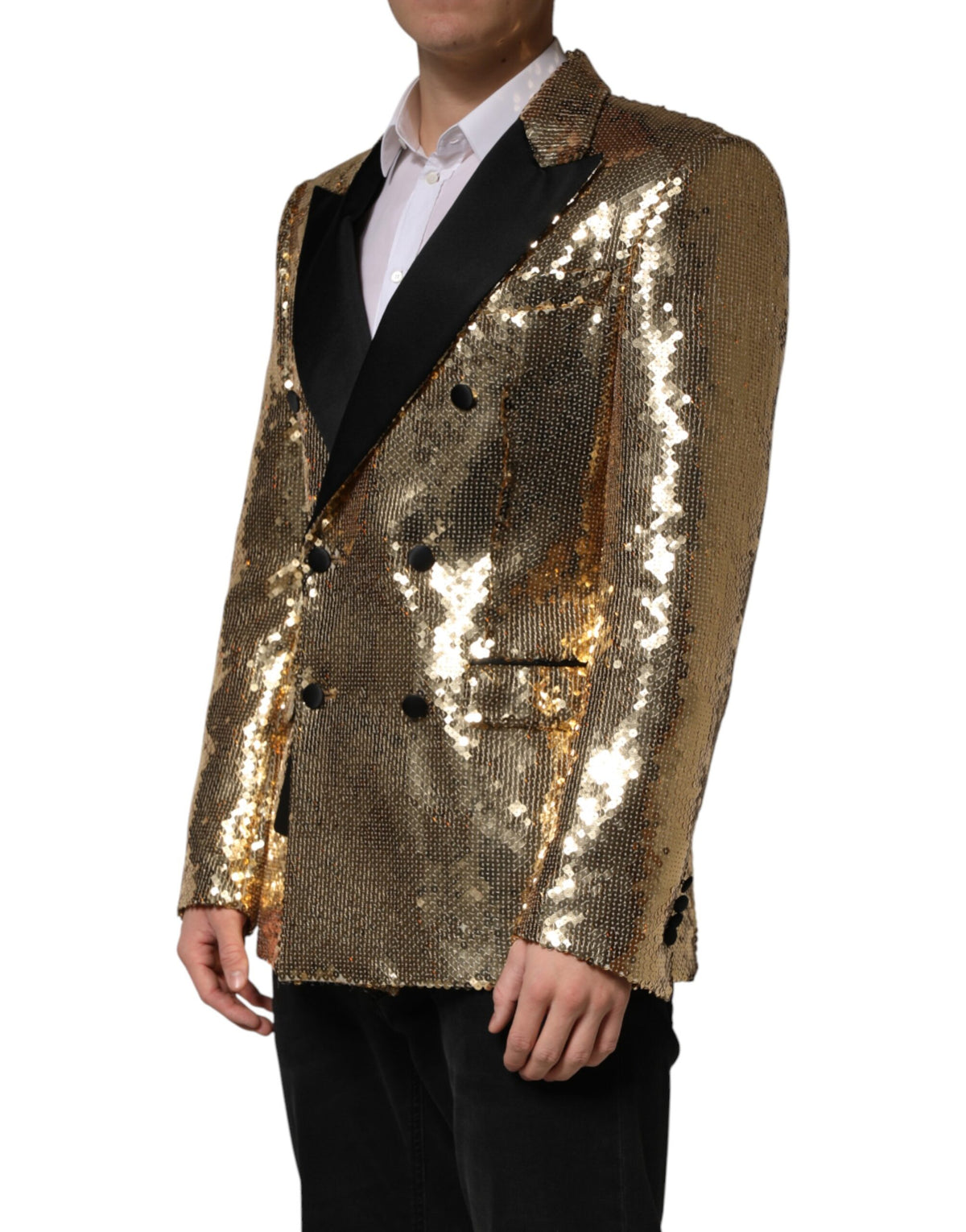 Gold Sequined Double Breasted Jacket Blazer