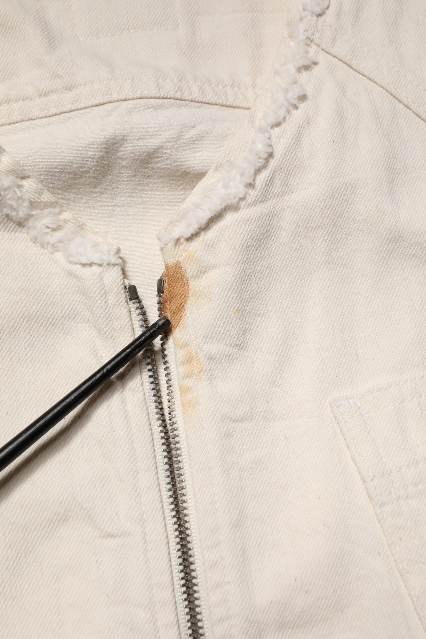 Off White Cotton Full Zip Denim Men Blouson Jacket