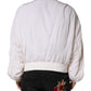 White Silk Full Zip Bomber Blouson Jacket