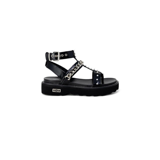 Black Leather Flat Sandals