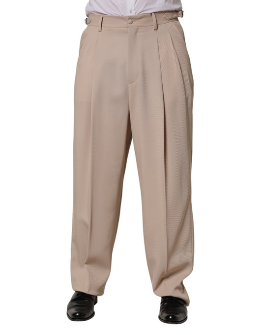 Beige Stretch Straight Men Dress Trouser Pants