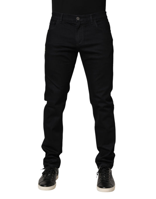 Black Floral Cotton Skinny Men Denim Jeans