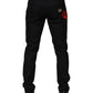 Black Floral Cotton Skinny Men Denim Jeans