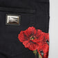 Black Floral Cotton Skinny Men Denim Jeans