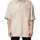 Beige Leather Button Down Men Casual Shirt