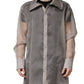 Gray Sheer Silk Button Front Men Dress Shirt