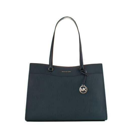 Blue Leather Tote Bag