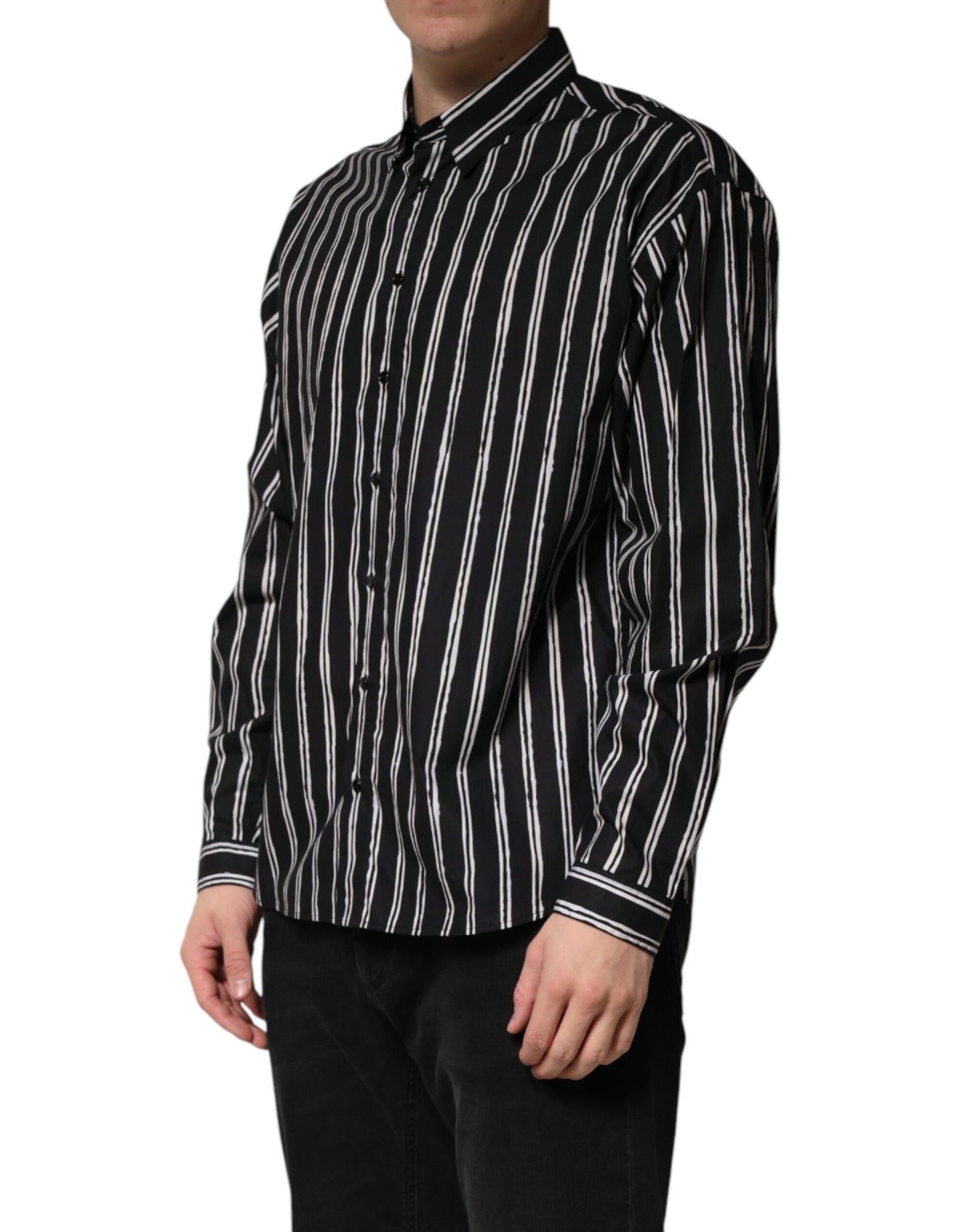 Black Stripes Cotton Men Formal Dress Shirt