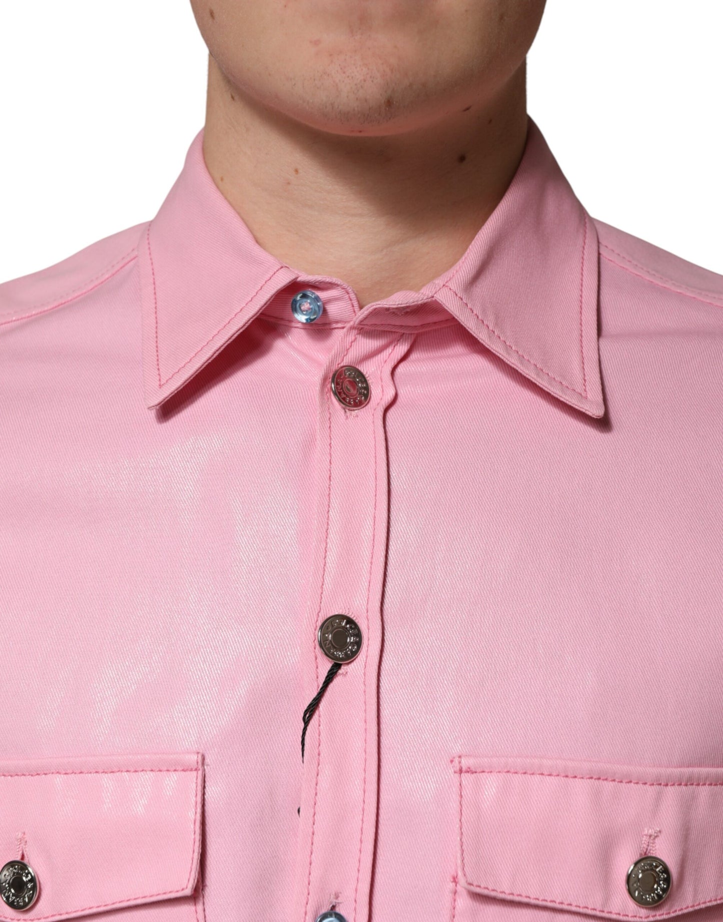Pink Cotton Collared Men Button Down Shirt