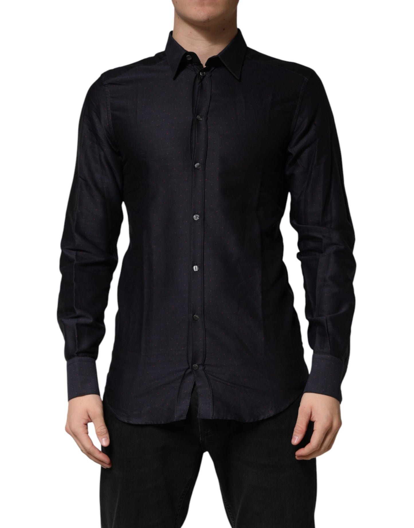 Black Dotted Cotton Collared GOLD Dress Shirt