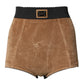 Brown Cotton High Waisted Hot Pants Shorts