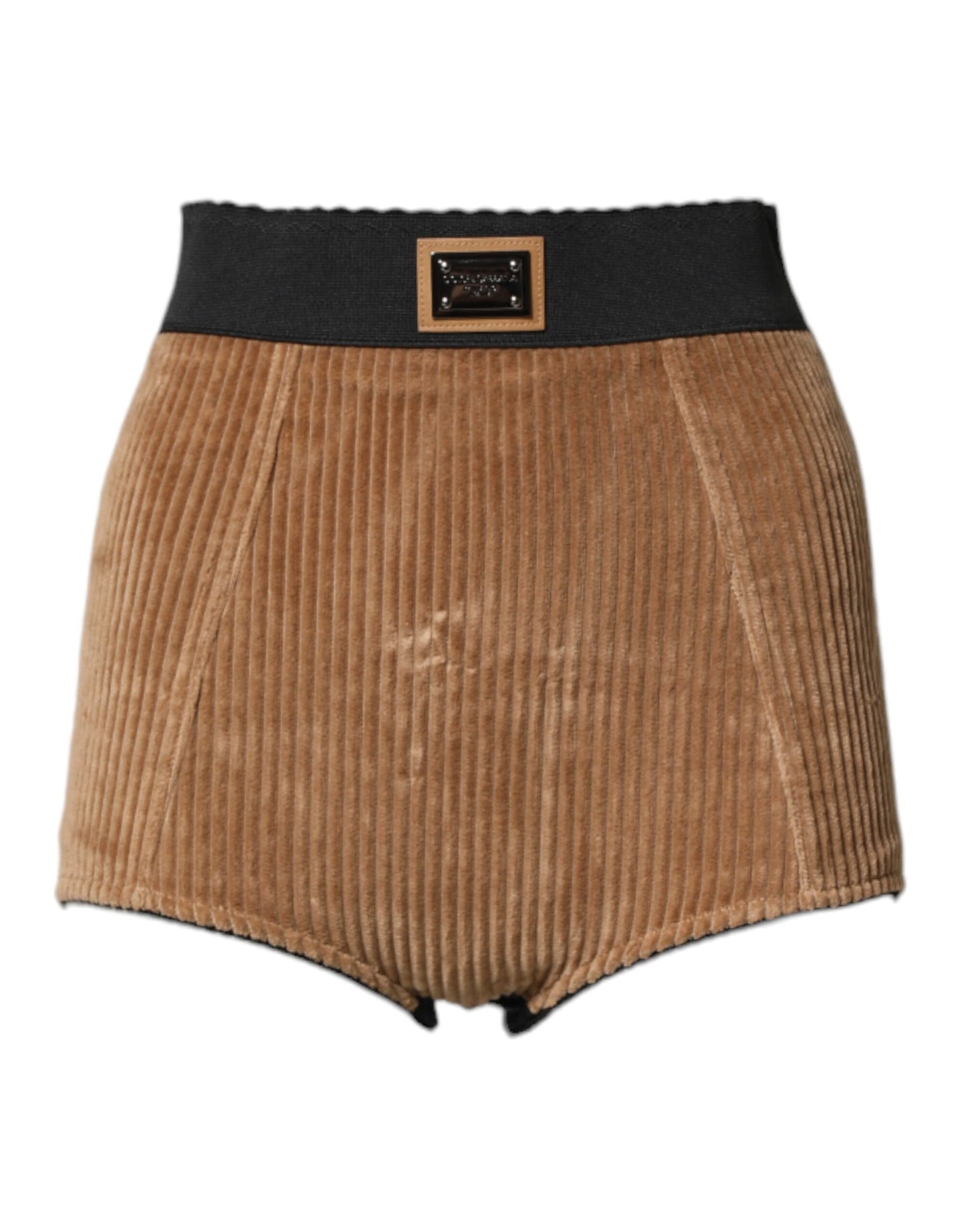 Brown Cotton High Waisted Hot Pants Shorts