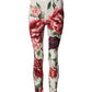 White Floral Leggings Stretch Waist Pants
