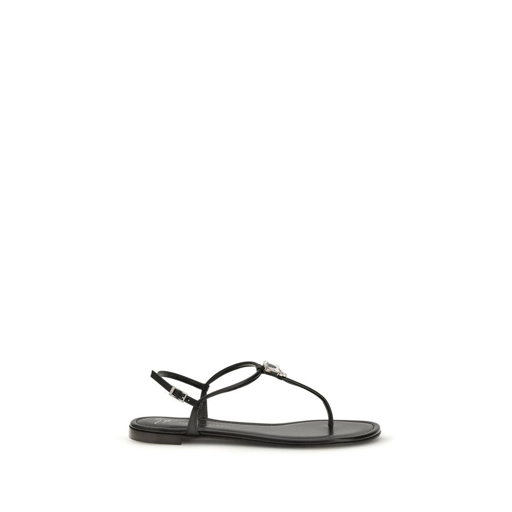 Black Calf Leather Bos Taurus Flat Sandals