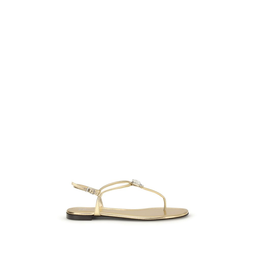 Gold Calf Leather Bos Taurus Flat Sandals