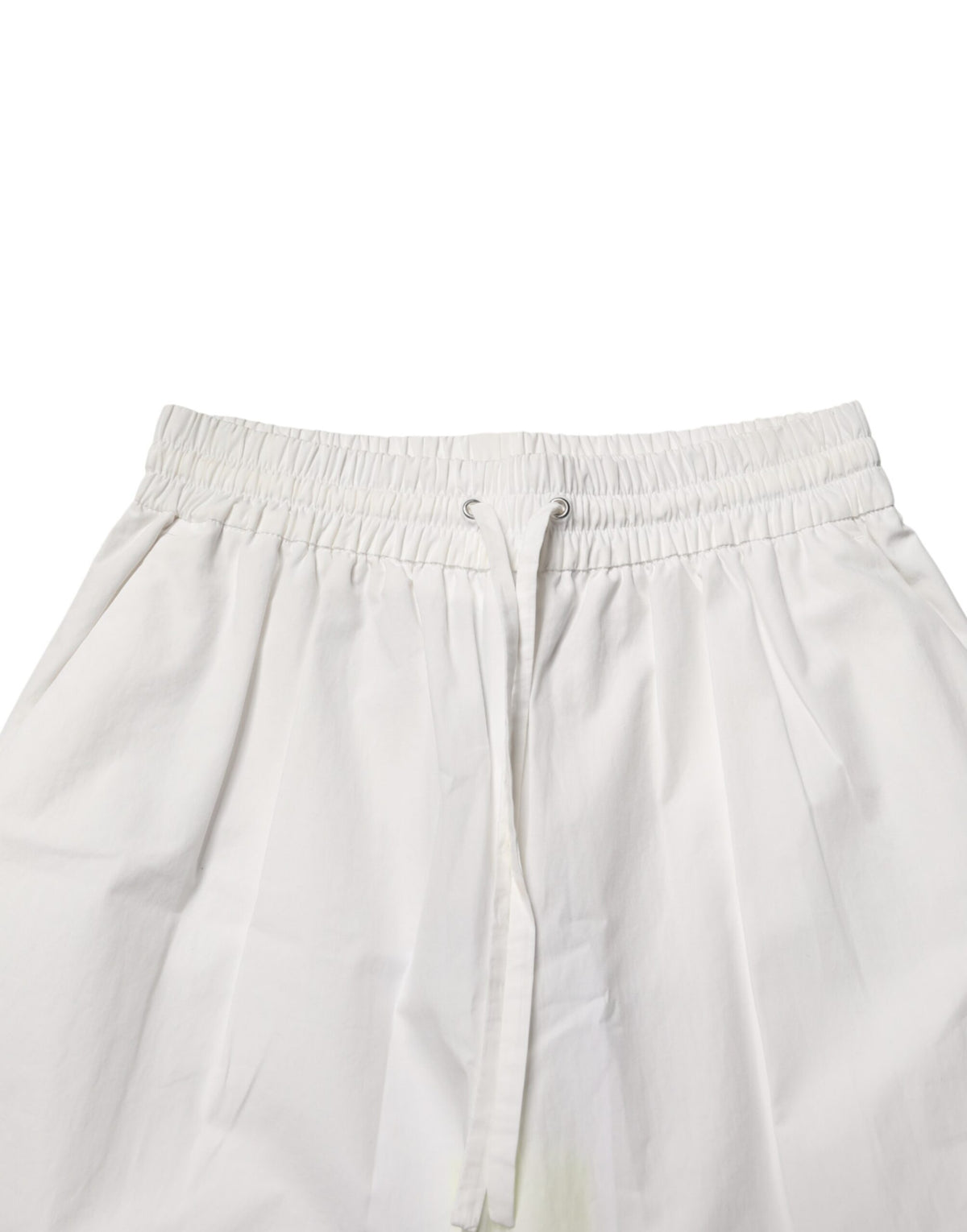 White Cotton High Waist Wide Leg Straight Bermuda Shorts