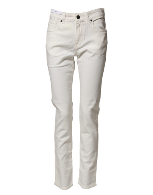 White Cotton Mid Waist Skinny Denim Trouser Jeans