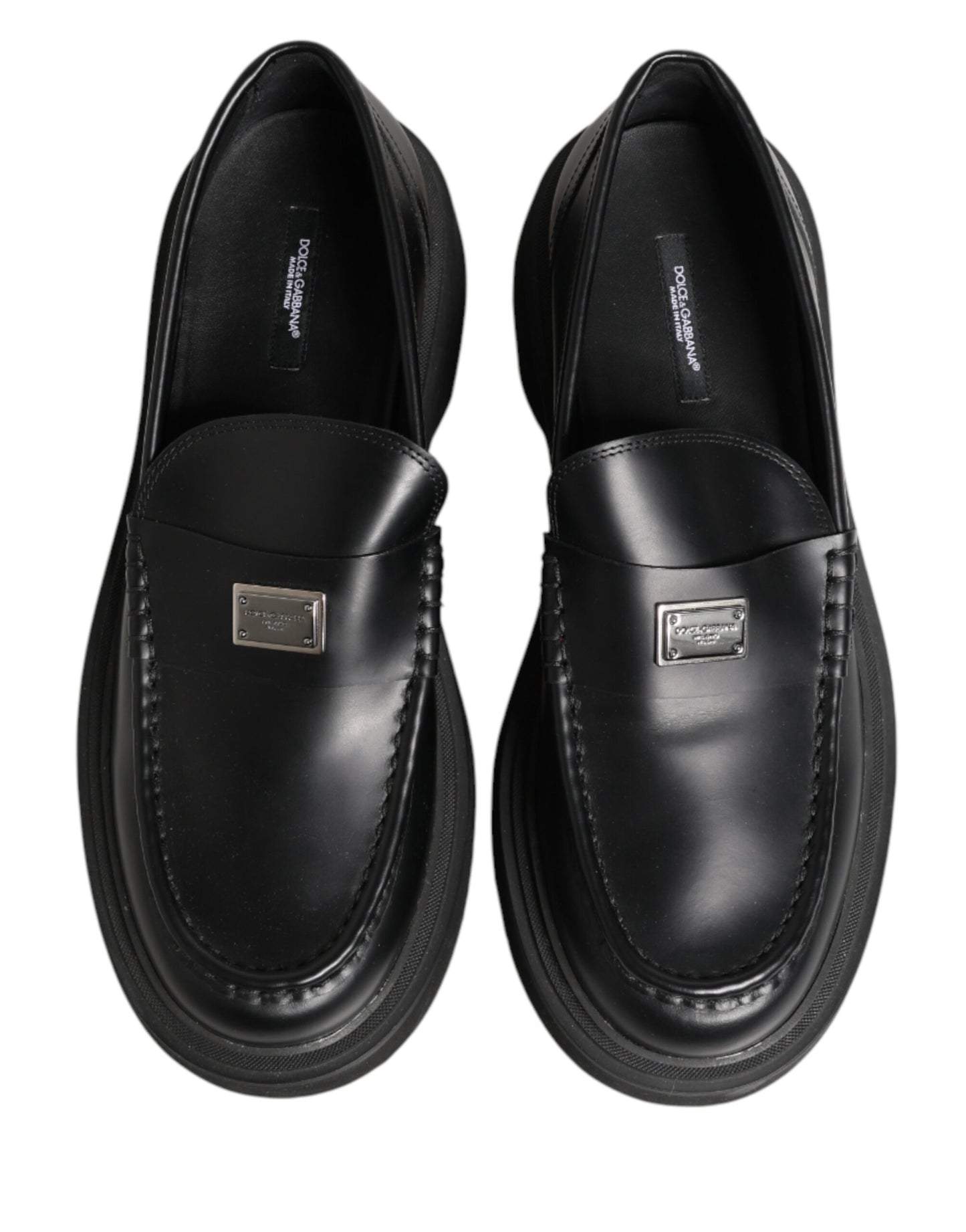Black Leather DG Plaque Loafers Dress Shoes