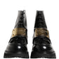 Black Leather DG Plaque Lace Up Boots Shoes