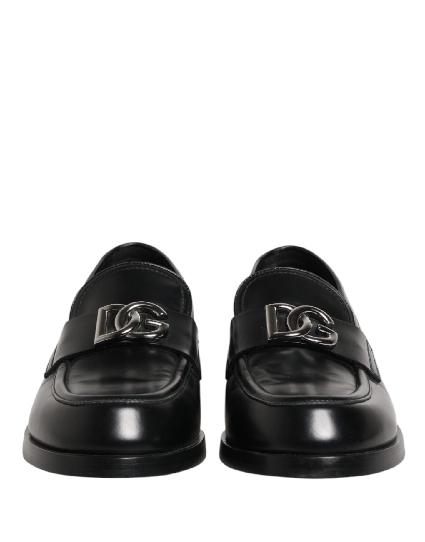 Black Leather DG Plaque Loafers Dress Shoes