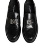Black Leather DG Plaque Loafers Dress Shoes