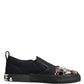 Blue Canvas Embellished Slip On Men Sneakers Shoes