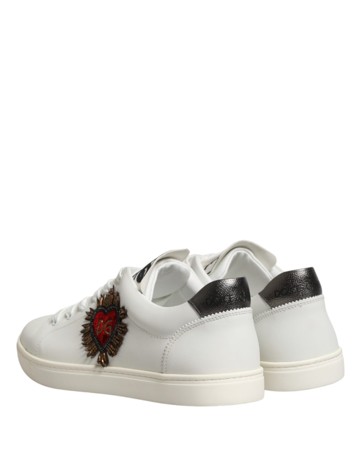 White Leather Sacred Heart Patch Sneakers Shoes