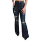Blue Cotton Flared Jeans