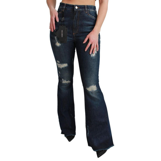 Blue Cotton Flared Jeans