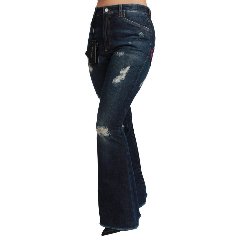 Blue Cotton Flared Jeans