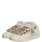 White Faux Shearling Low Top Sneakers  Shoes