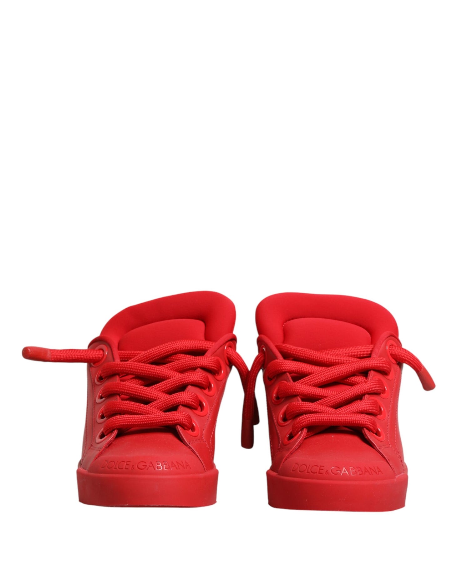 Red Leather Lace Up Low Top Sneakers Shoes