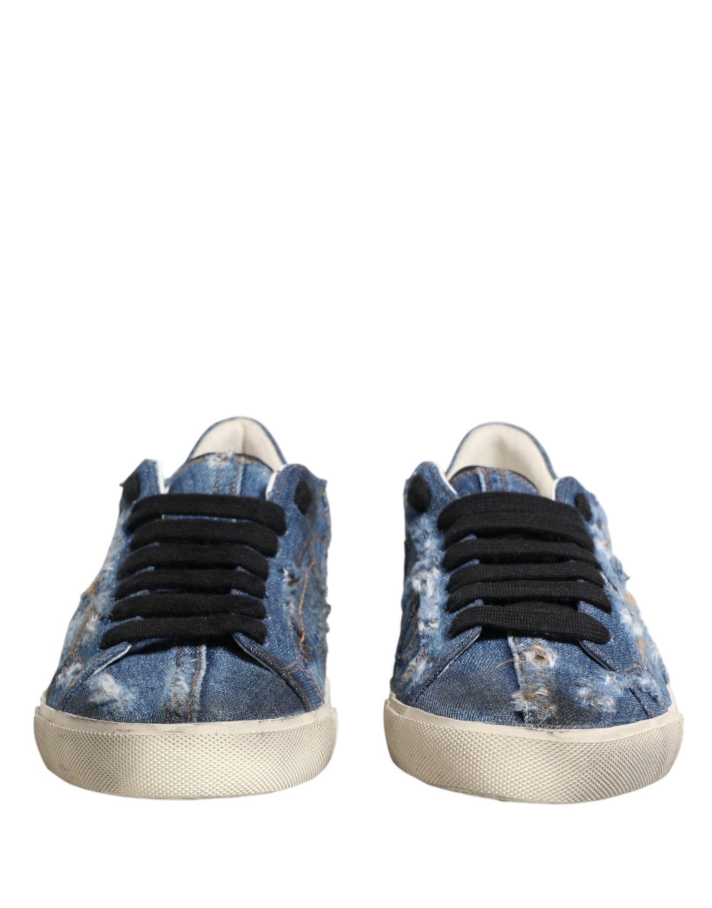 Blue Distressed Denim Low Top Sneakers Shoes