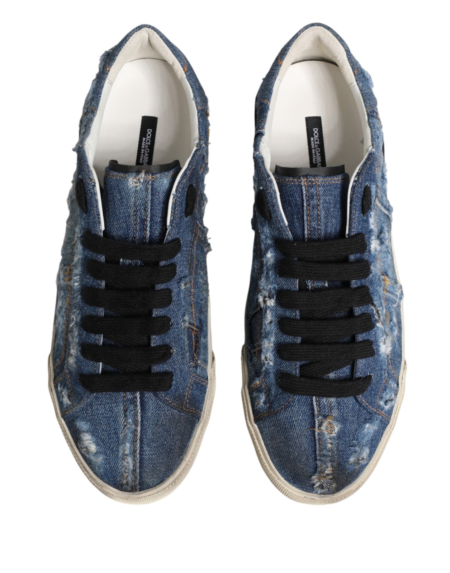 Blue Distressed Denim Low Top Sneakers Shoes