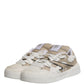 White Beige Faux Shearling Low Top Sneakers Shoes