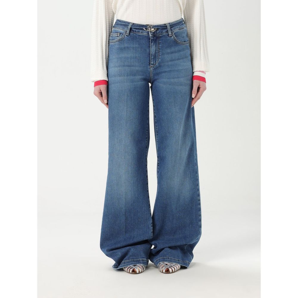 Blue Cotton Flared Jeans