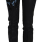 Black Swan Floral Embroidered Mid Waist Skinny Denim Jeans