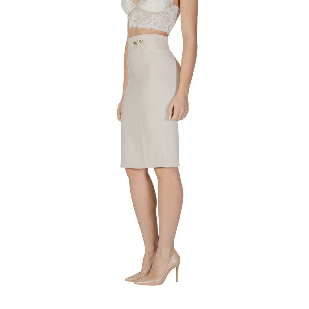 Beige Polyester Skirt Suit