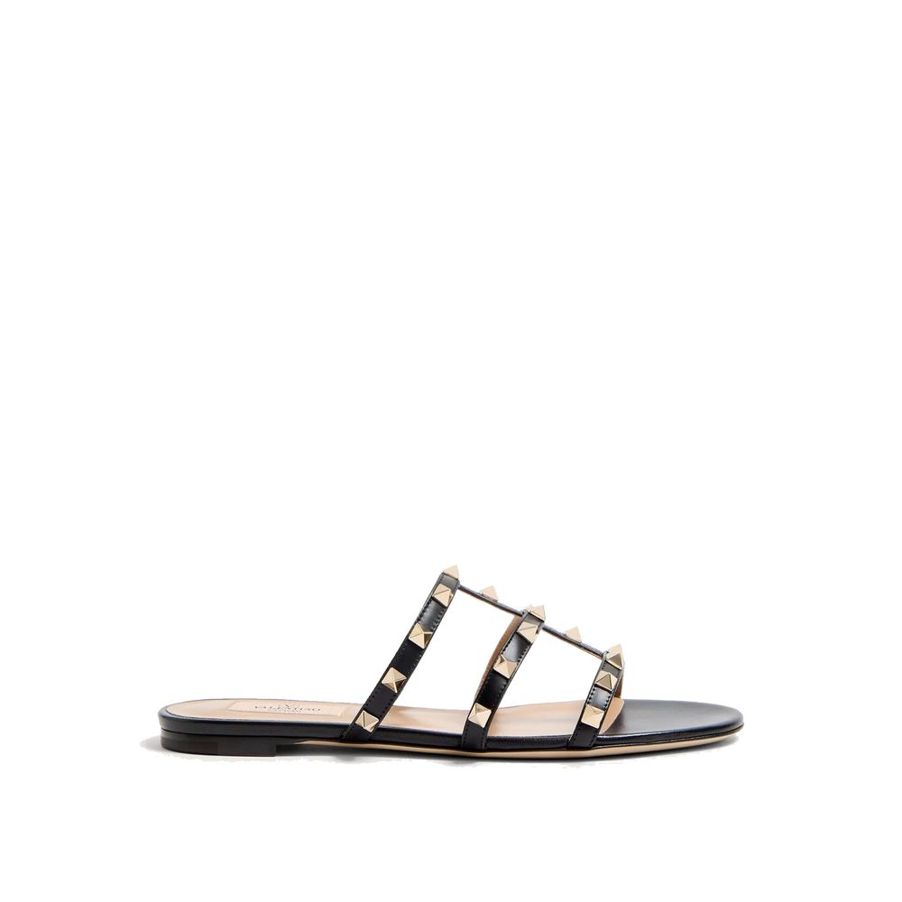 Black Calfskin Flat Sandals