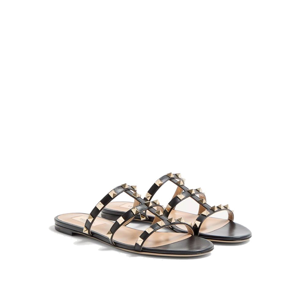 Black Calfskin Flat Sandals